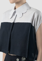 Largo dark blue and thin blue stripes cropped shirt