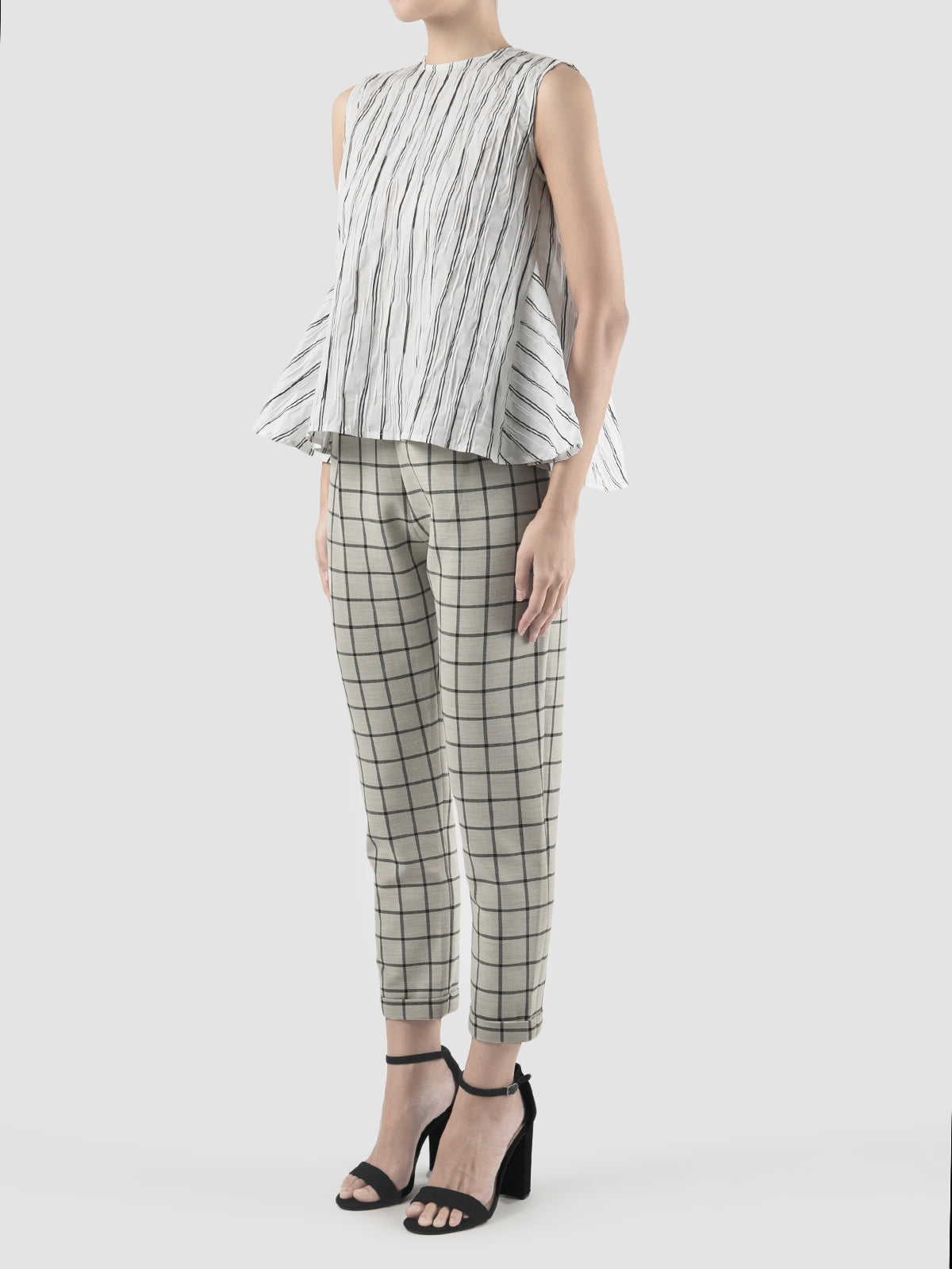 White Area blouse with black double stripes