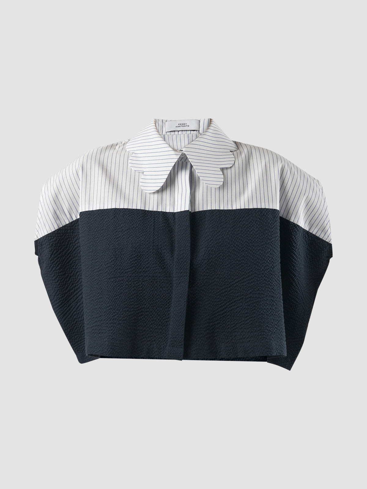 Largo dark blue and thin blue stripes cropped shirt