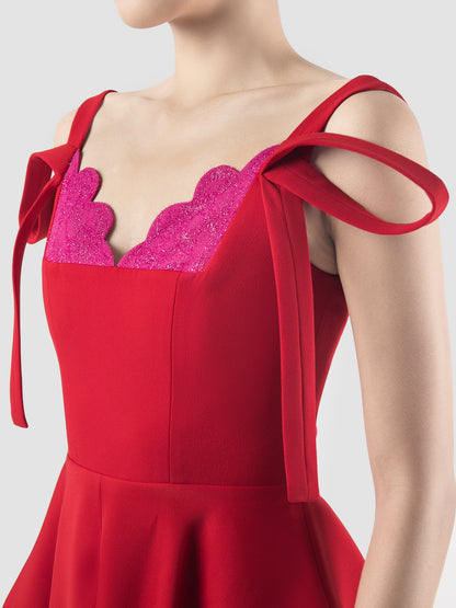 Sonata Dress In Red And Metallic Fuschia