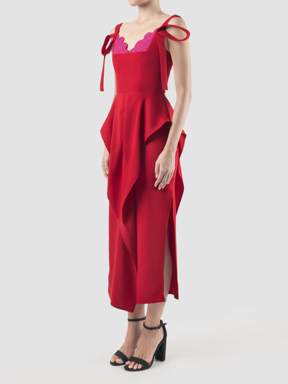 Sonata Dress In Red And Metallic Fuschia