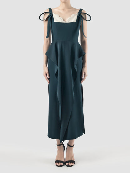 Sonata Dress In Dark Teal With Metallic White