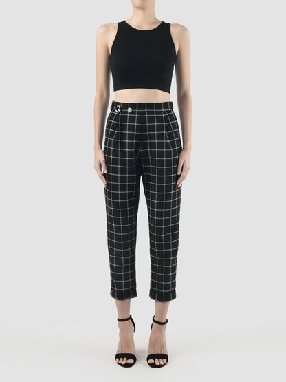 Black Hoopoe pants with white graph pattern