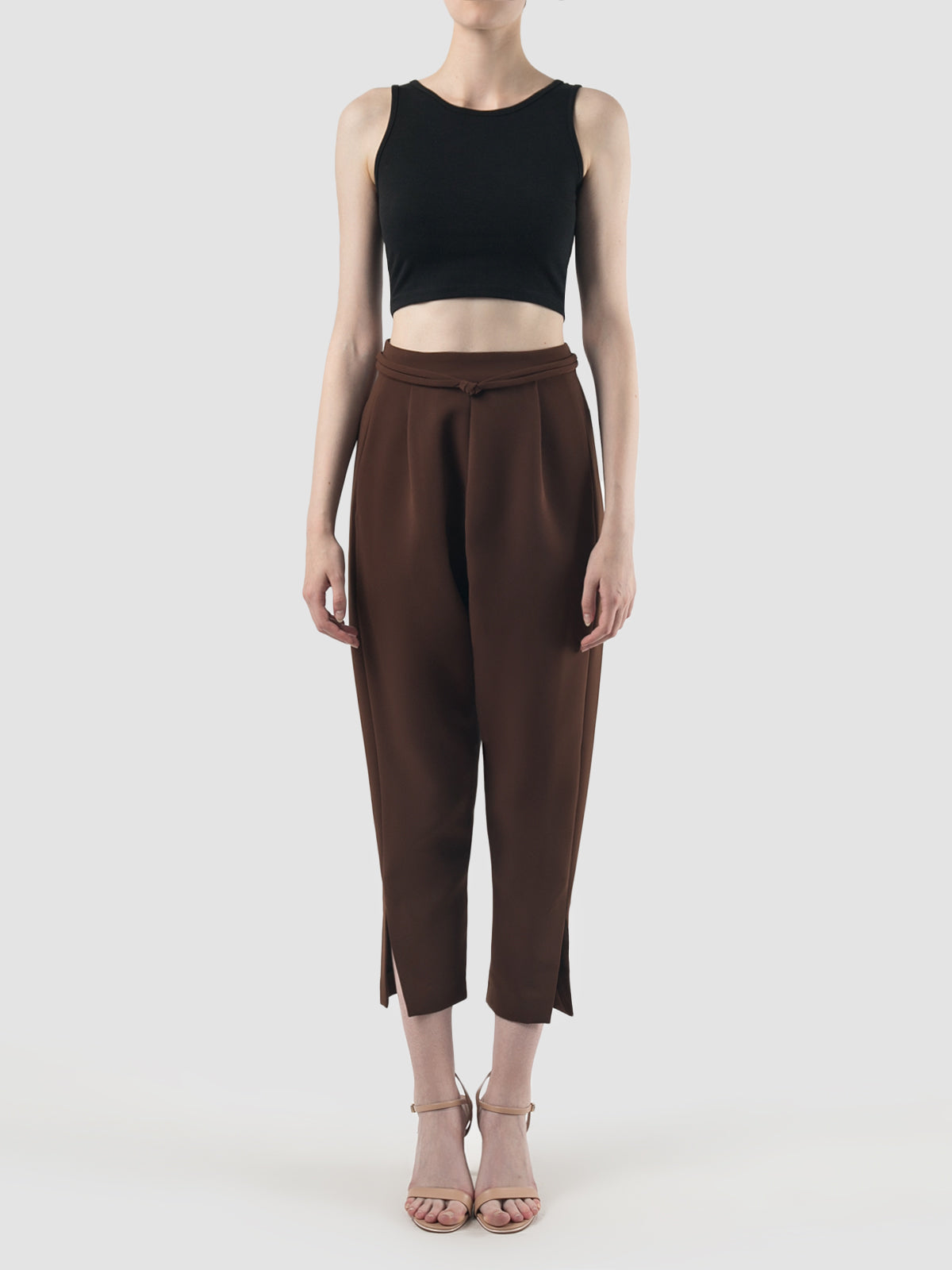 Saddle brown Thorn pleated tapered pants