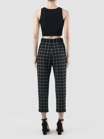 Black Hoopoe pants with white graph pattern