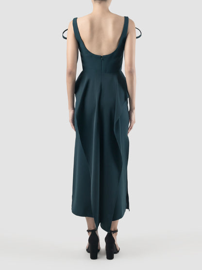 Sonata Dress In Dark Teal With Metallic White