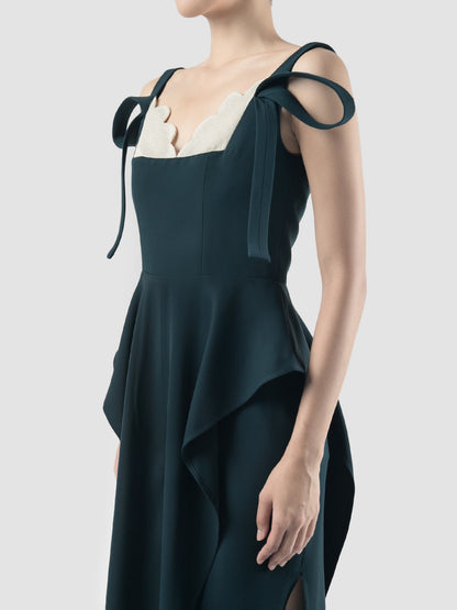 Sonata Dress In Dark Teal With Metallic White