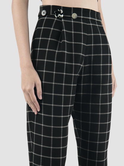 Black Hoopoe pants with white graph pattern