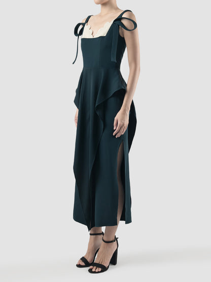 Sonata Dress In Dark Teal With Metallic White