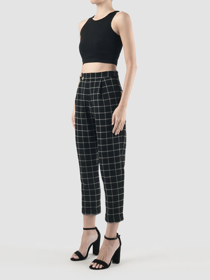 Black Hoopoe pants with white graph pattern