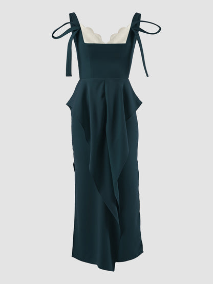 Sonata Dress In Dark Teal With Metallic White