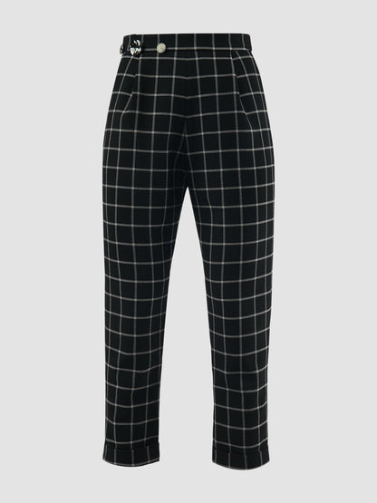 Black Hoopoe pants with white graph pattern