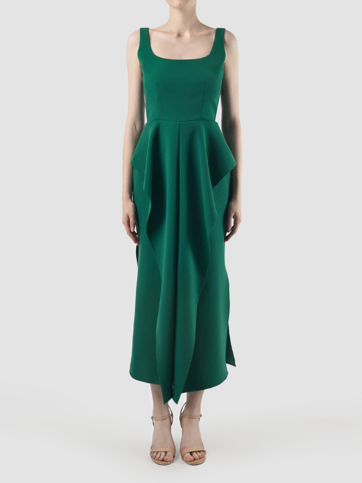 Parsley green crepe Jesamine voluminous midi dress