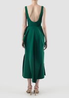 Parsley green crepe Jesamine voluminous midi dress