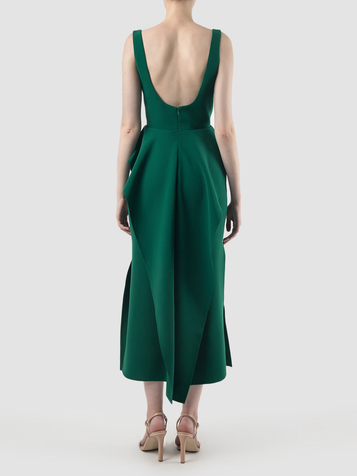 Parsley green crepe Jesamine voluminous midi dress