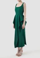 Parsley green crepe Jesamine voluminous midi dress