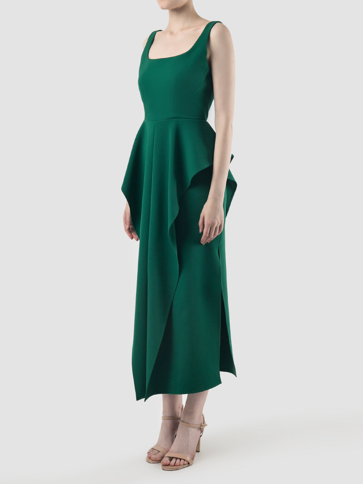 Parsley green crepe Jesamine voluminous midi dress