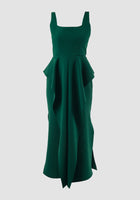 Parsley green crepe Jesamine voluminous midi dress