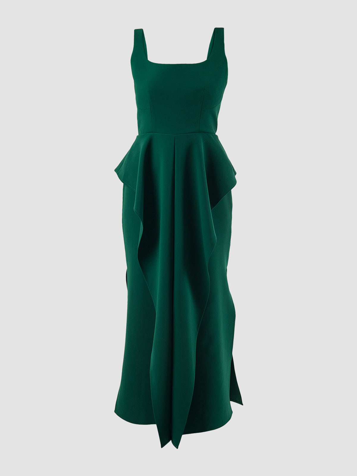 Parsley green crepe Jesamine voluminous midi dress