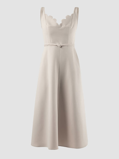 Melody cream white midi dress with scalloped neckline