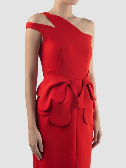 Scarlet red Marlin one-shoulder dress