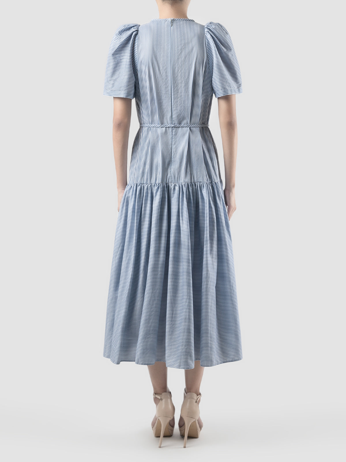 Soprano sky blue striped tiered maxi dress