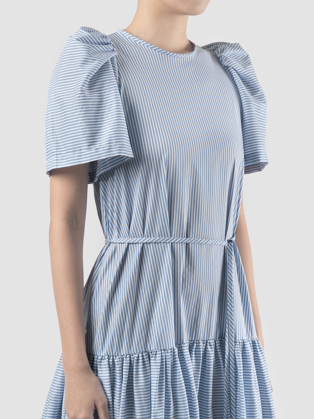 Soprano sky blue striped tiered maxi dress