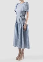 Soprano sky blue striped tiered maxi dress