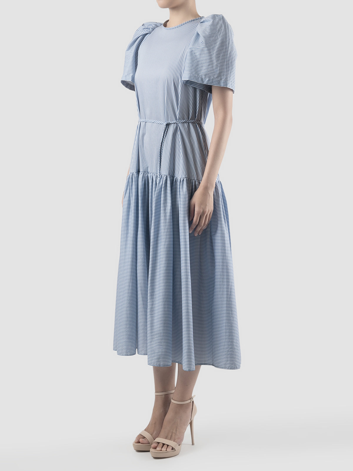 Soprano sky blue striped tiered maxi dress