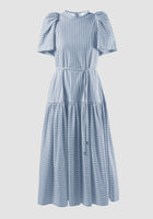 Soprano sky blue striped tiered maxi dress