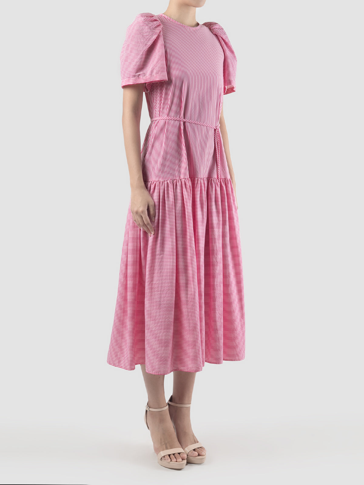 Soprano magenta striped tiered maxi dress