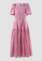 Soprano magenta striped tiered maxi dress