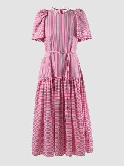 Soprano magenta striped tiered maxi dress