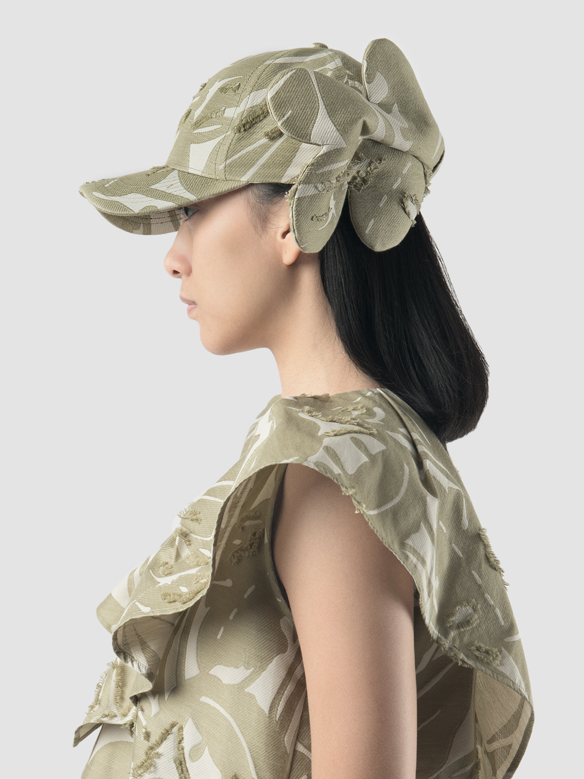 Sage green Tone cap with scalloped bow