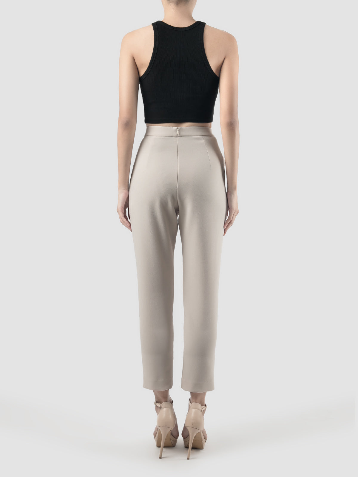 Tempo cream white straight pants with scalloped details