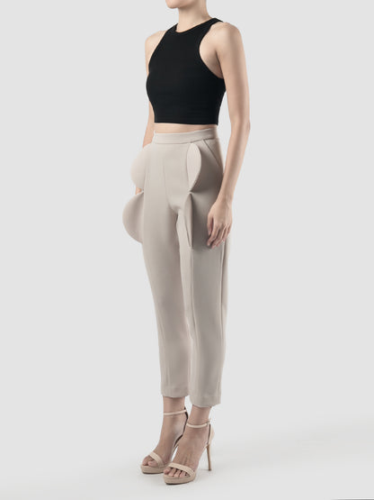 Tempo cream white straight pants with scalloped details