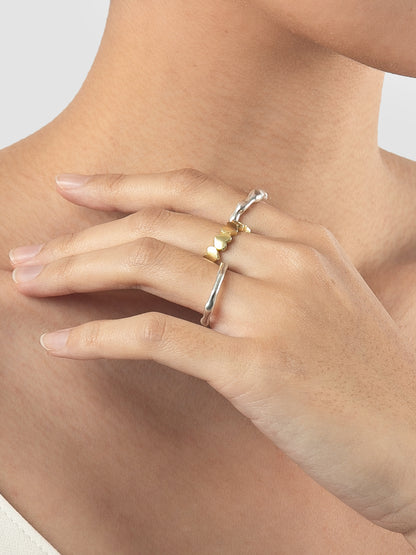 Trio Heart silver-gold rings set