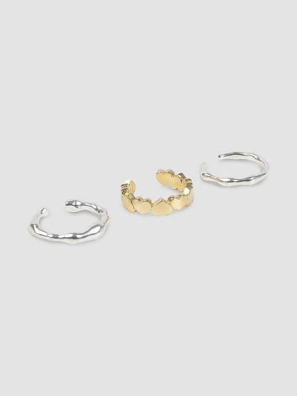 Trio Heart silver-gold rings set