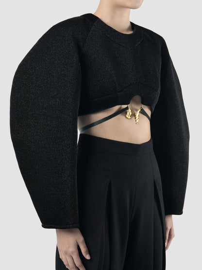 Black neoprene sweater with raglan sleeves