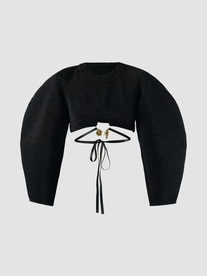 Black neoprene sweater with raglan sleeves