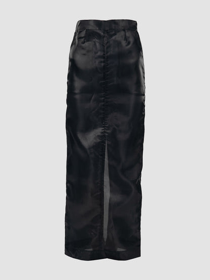 Organza Full Length Skirt with Back Slit Detail in Black