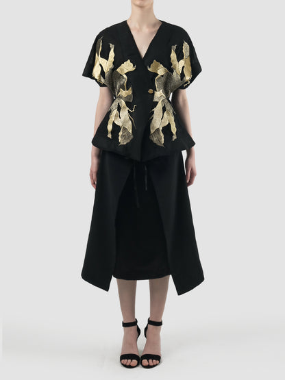 Black transparent signature kimono with gold embroidery