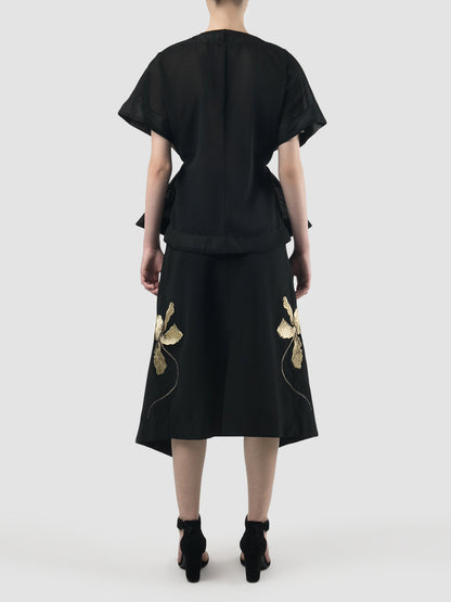 Black transparent signature kimono with gold embroidery