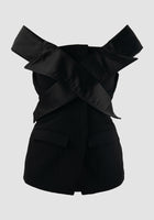 Black tailored tube top with deconstructed lapelle shoulder