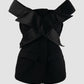 Black tailored tube top with deconstructed lapelle shoulder