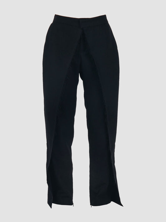 Deconstructed Black Pants with Unfinished Hem in Black