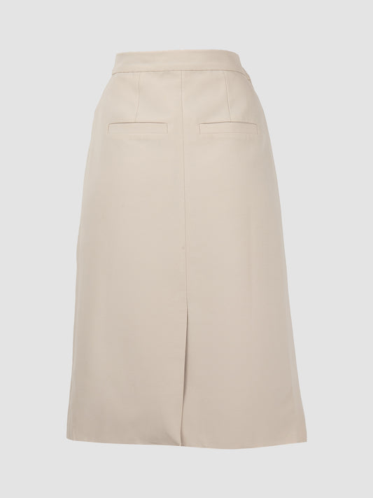 Double Layered Tailored Fog Skirt with Unfinished Hem in Fog