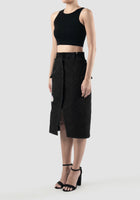 Charcoal double-layered embroidered midi skirt