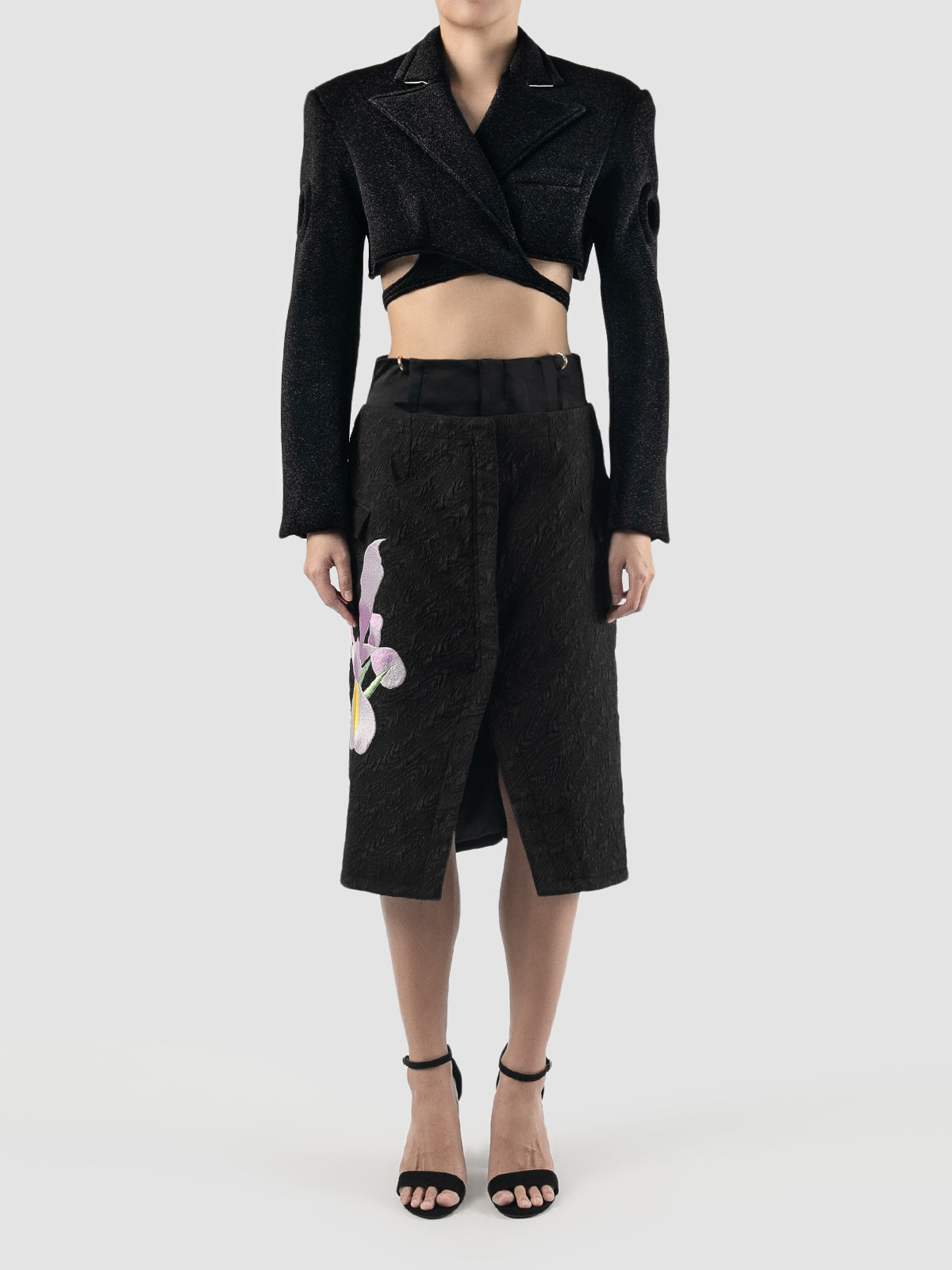 Black cropped tailored neoprene suit