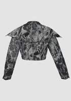 Cropped Abstract Jacquard Jacket with Unfinished Hem in Grey